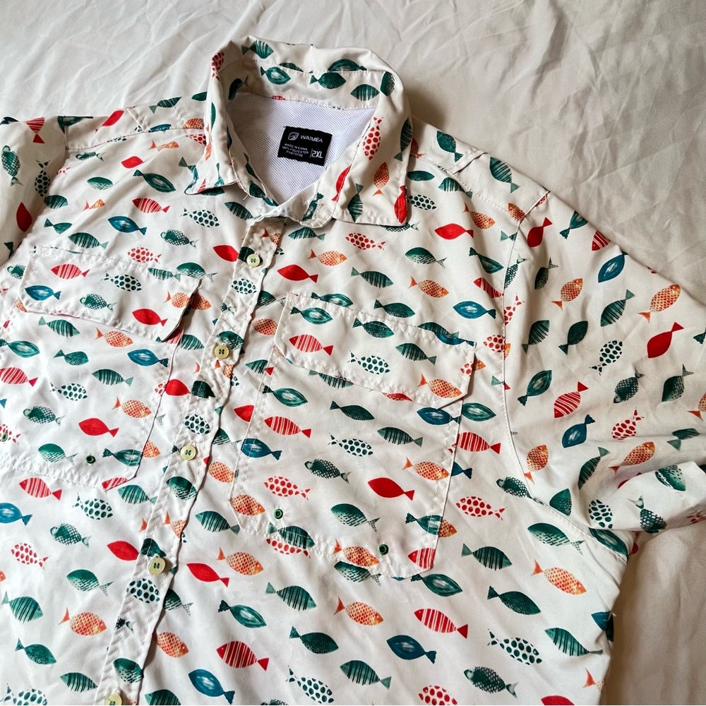 WAIMEA Short Sleeve Button Up Men's Fishing-Style Shirt 2XL Colorful Fish Design